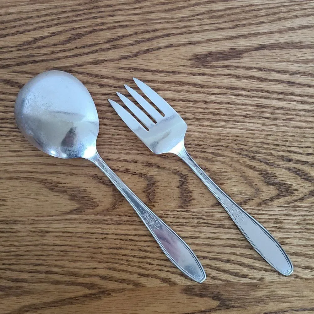 Vintage Wm. Rogers Princess Lady Doris Silver Plate Meat Fork and Serving Spoon